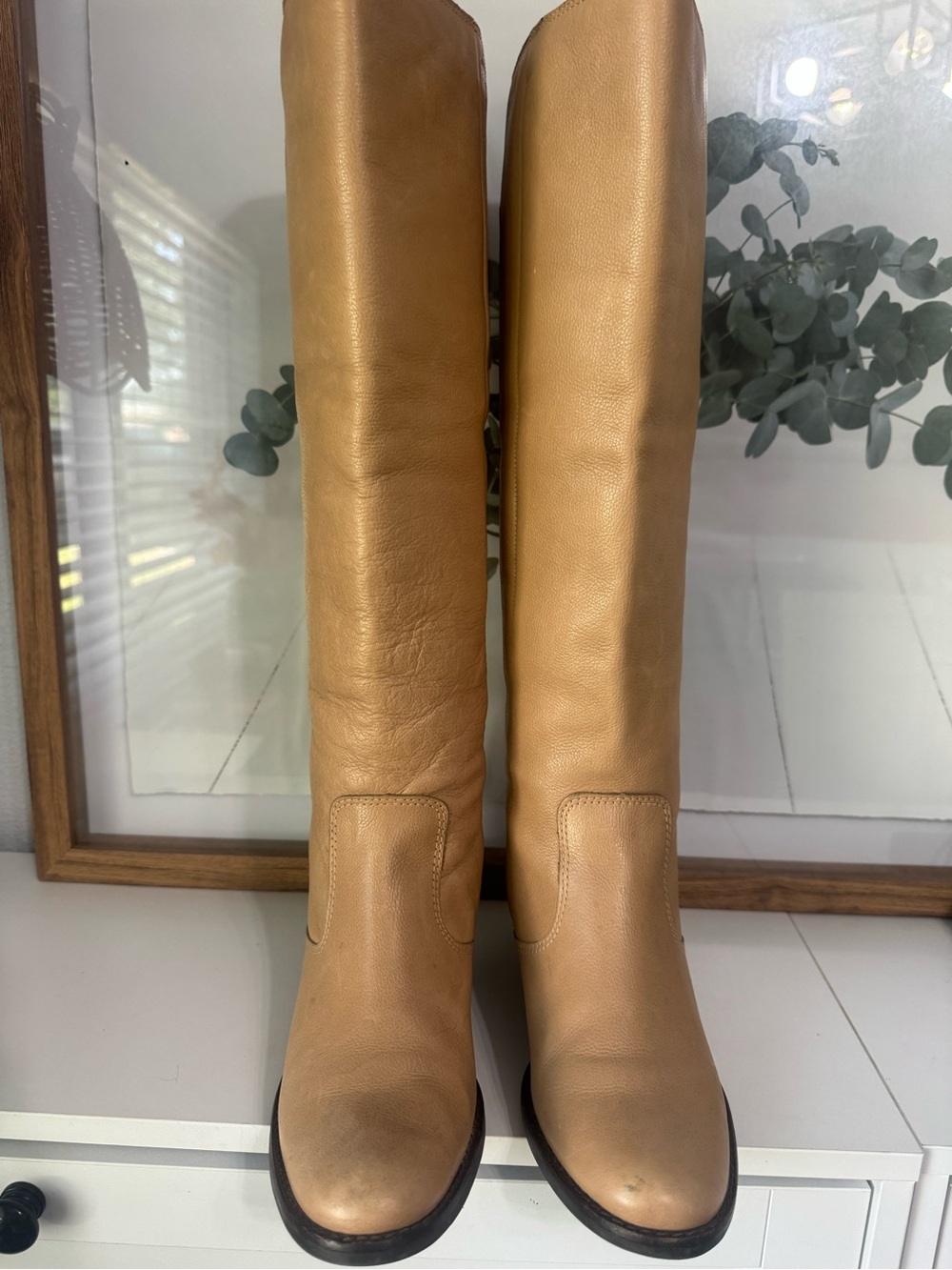 Rio Grande Women’s Tan Leather Knee High Riding Boots Style 16459 Made in Brazil
